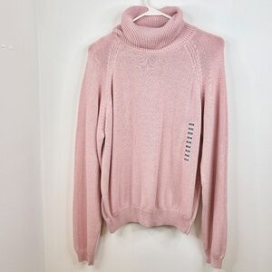 𝅺Jeanne Pierre "Hint of Pink" 100% Cotton Turtle Neck Knit Sweater Size Medium
